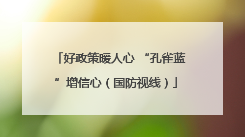 好政策暖人心 “孔雀蓝”增信心（国防视线）